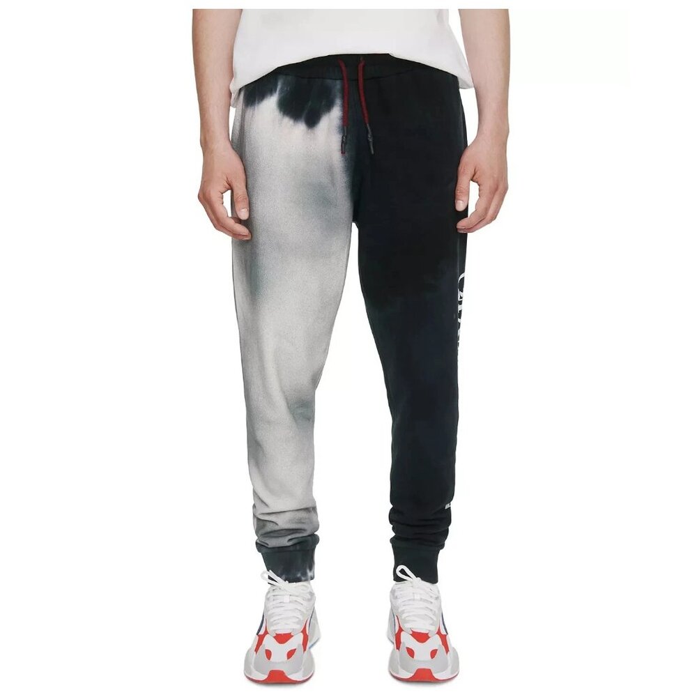 Eleven Paris Men's Cotton Fleece Jogger Pants, Black and White Colorblock, XL